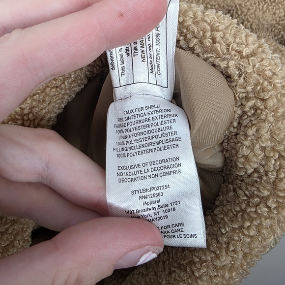 Platinum Cozy Tan Turtle Neck Outdoor Cute Puffer Sherpa Teddy Jacket Size Large - Picture 6 of 8